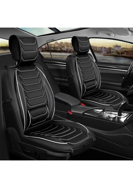 fiat Egea Hb Uyumlu Yarı Deri Oto Koltuk Kılıfı Ön/arka Set Asya Series (Siyah-Beyaz)