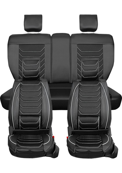 fiat Egea Hb Uyumlu Yarı Deri Oto Koltuk Kılıfı Ön/arka Set Asya Series (Siyah-Beyaz)