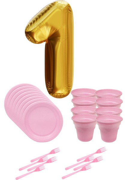 8 Tabak 8 Bardak 8 Çatal ( Pembe ) Rakam Folyo Balon 1 Yaş ( Gold Altın Sarısı ) fiyatları