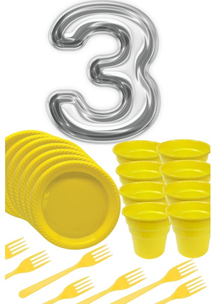 Sarı Tabak - Sarı Bardak - Sarı Çatal Gümüş Folyo Balon 3 Yaş fiyatları