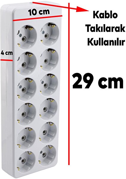 12'li Grup Priz Klemensli Fiş Priz Topraklı Çoklu Grup Priz Çoğaltıcı Onikili Kablosuz