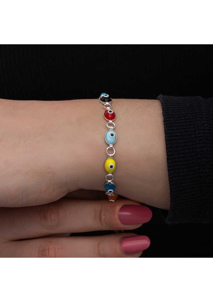 Gümüş Renkli Nazar Mineli Kadın Bileklik indirimleri