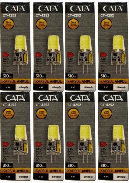 CT-4252 4W 12V 3200K (Günışığı) G4 Duylu Kapsül Ampul (8 Adet)