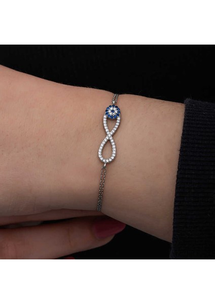 Gümüş Nazarlı Sonsuzluk Kadın Bileklik modelleri