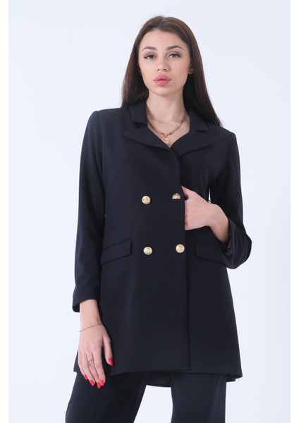 Lacivert Astarlı Düğme Kapamalı Blazer Ceket 0105123.02