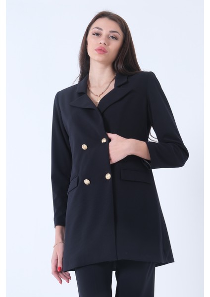 Lacivert Astarlı Düğme Kapamalı Blazer Ceket 0105123.02