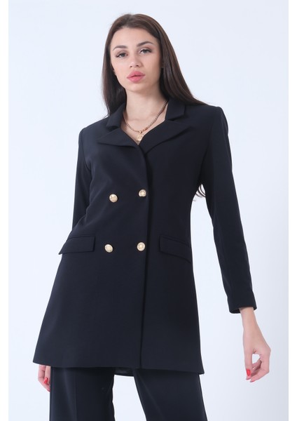 Lacivert Astarlı Düğme Kapamalı Blazer Ceket 0105123.02