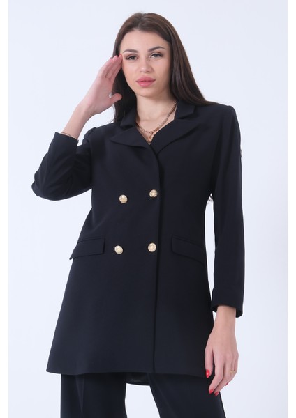 Lacivert Astarlı Düğme Kapamalı Blazer Ceket 0105123.02