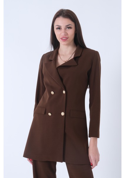 Kahve Astarlı Düğme Kapamalı Blazer Ceket 0105123.05