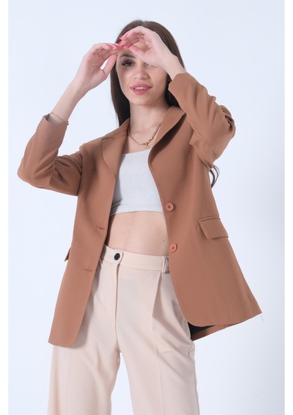 Sütlü Kahve Vatkalı Astarlı Blazer Ceket 0105110.374