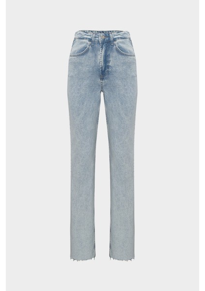 Açelyaokcu Orta Bel Likralı Straight Light Blue Düz Paça Dikişsiz Jean