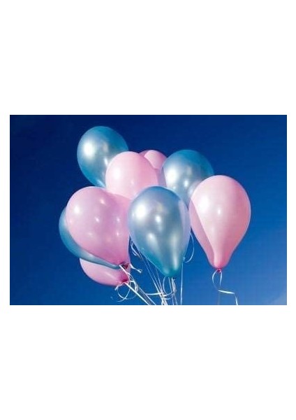 Metalik Mavi Pembe Balon 70 Adet Zincir Aparatı Cinsiyet Partisi