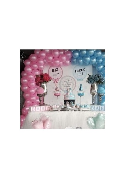 Metalik Mavi Pembe Balon 100 Adet Zincir Aparatı Cinsiyet Partisi