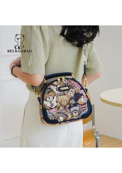 Beibaobao Bayan Omuzdan Askili Çanta Dairesel Kadın Çantası Crossbody Çanta Kız Moda Ayı Jakarlı Desen Çanta (Yurt Dışından)