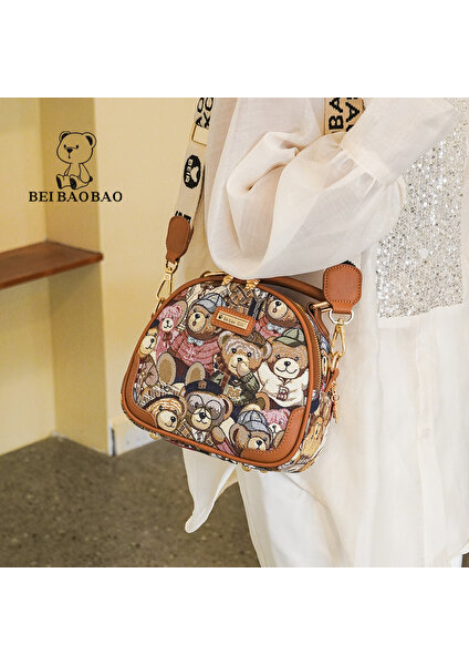 Beibaobao Bayan Omuzdan Askili Çanta Dairesel Kadın Çantası Crossbody Çanta Kız Moda Ayı Jakarlı Desen Çanta (Yurt Dışından)