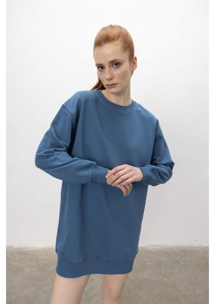 Oversize Basic 3 Iplik Diagonel Kumaş Şardonsuz Uzun Sweatshirt