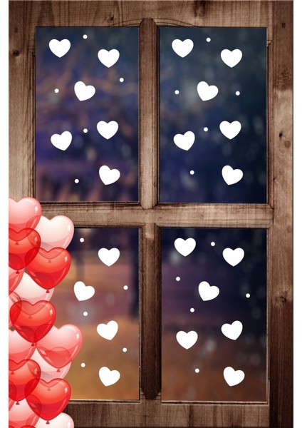 Sevgililer Günü Kalp 14 Şubat Cam Vitrin Süsleme 40 Adet Beyaz Sticker