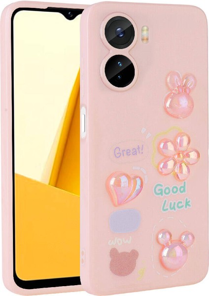 Vivo Y16 Uyumlu Kılıf Renkli Kabartma Figürlü Parlak Telefon Kılıfı Kapak