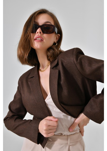 Kahve Kruvaze Crop Blazer Ceket fırsatları