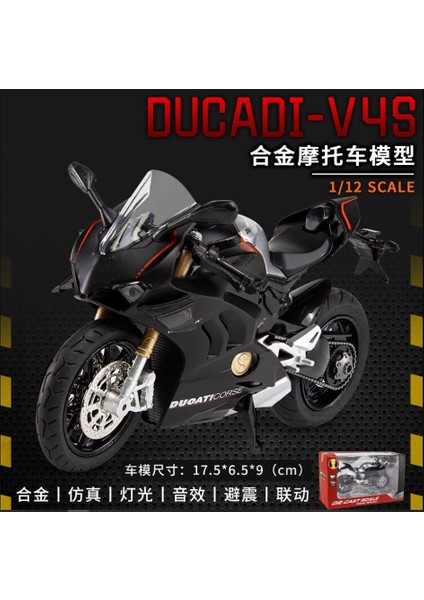 12 Kawasaki H2R Simülasyon Alaşım Ses ve Işık Motosiklet Ninja Modeli Çocuk Oyuncak Süsleri 1:12 Taban Kutulu Ducati Vs4 Siyah (Yurt Dışından)