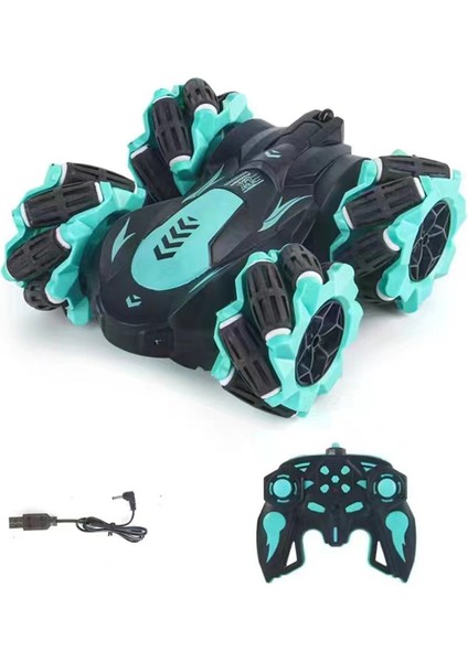 Çocuk Akrobasi Motosikleti Sprey Uzaktan Kumandalı Araba 2.4g Drift Rotasyonu Yüksek Hızlı Yandan Seyahatli Off-Road Uzaktan Kumandalı Motosiklet Mavi Dublör Çift Taraflı Araba (Yurt Dışından)