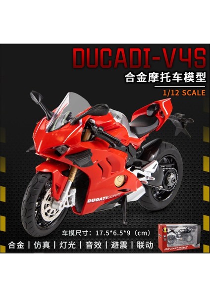 1 12 Kawasaki H2R Simülasyon Alaşım Ses ve Işık Motosiklet Ninja Modeli Çocuk Oyuncak Süsleri 1:12 Taban Kutulu Ducati Vs4 Kırmızı (Yurt Dışından)