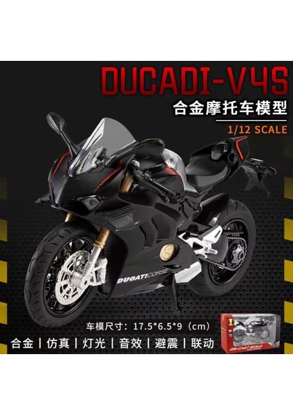 1/12 Kawasaki H2R Simülasyon Alaşım Ses ve Işık Motosiklet Ninja Modeli Çocuk Oyuncak Süsler Ducati V4S Siyah (Yurt Dışından)