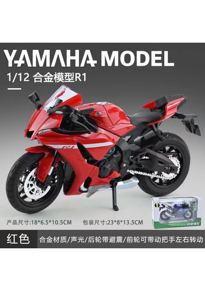 1/12 Kawasaki H2R Simülasyon Alaşım Ses ve Işık Motosiklet Ninja Modeli Çocuk Oyuncak Süsler Yamaha R1 Kırmızı (Yurt Dışından)