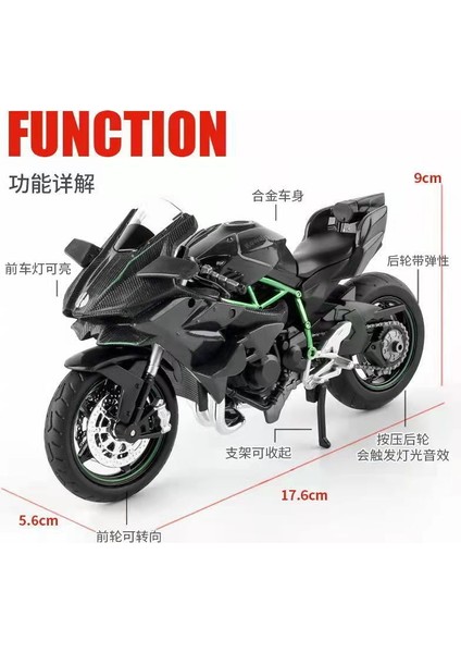 1/12 Kawasaki H2R Simülasyon Alaşım Ses ve Işık Motosiklet Ninja Modeli Çocuk Oyuncak Süsleme Tang Dao Sarı + Taban (Yurt Dışından)