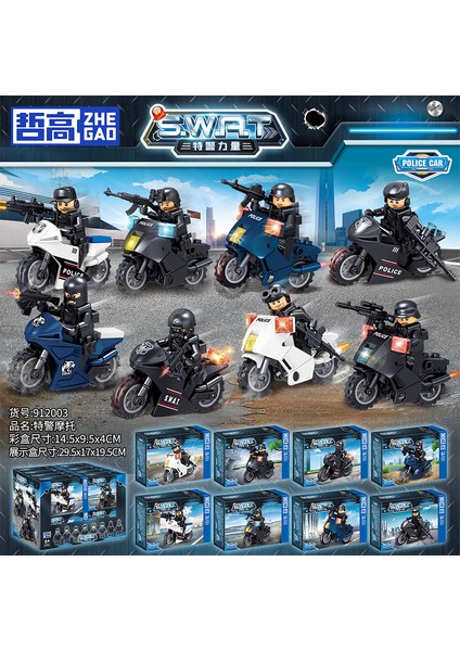 Zhegao Polis Swat Motosiklet Bebek Küçük Süsler Oyuncak Modeli Yapı Taşları Nakliye Adına 912001912001-SWAT Motosiklet (1 Set 8 Kutu) (Yurt Dışından)