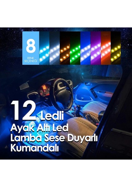 12 Ledli Ayak Altı LED Lamba Sese Duyarlı LED Müziğe Duyarlı LED Çakmaklık Girişli