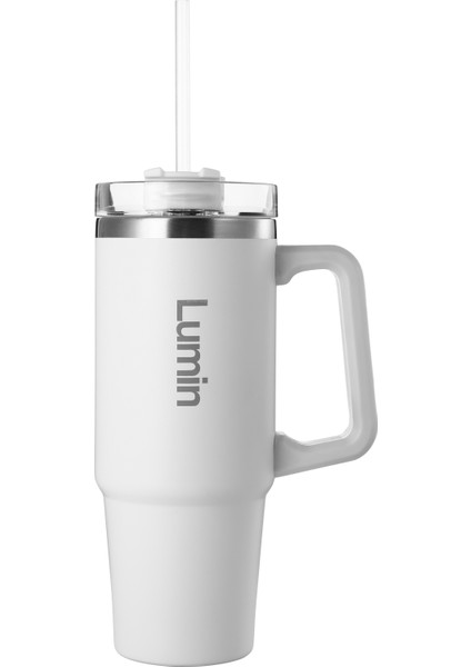 Lumin Quencher Tumbler 0,89 Litre Vakum Yalıtımlı Termos Bardak Kapaklı ve Pipetli Snow White