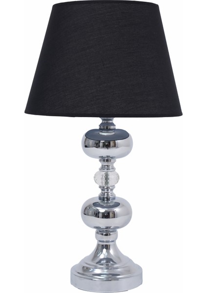 Th-250047 - Krom Renk Toplu Metal Desen Ayaklı Kristal Cam Abajur Masa Lambası