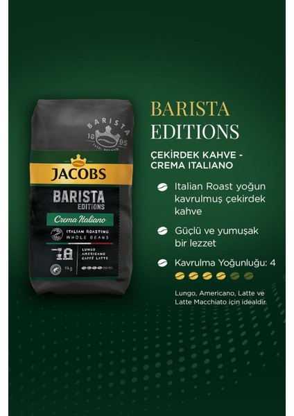 Barista Editions Çekirdek Kahve Crema Italiano 1kg x 4 Paket