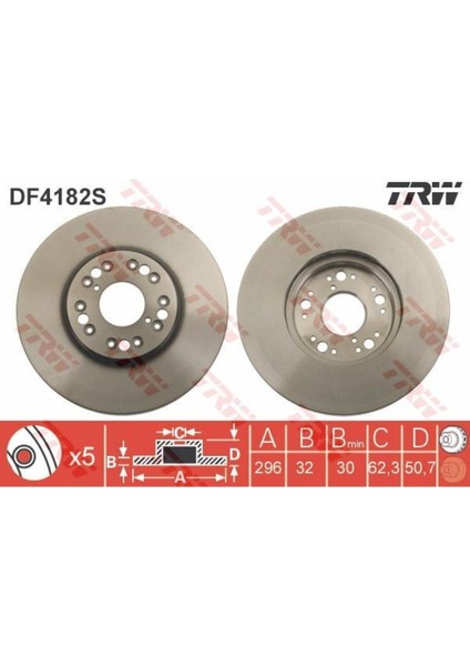 DF4182S Fren Diski Ön 5d 296MM Lexus Gs Is Ls 01- Tekli Uyumlu