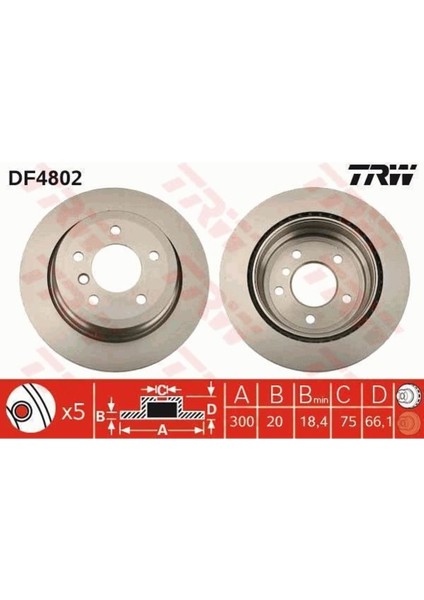 DF4802 Fren Dıskı Arka Bmw 1 E81 05- Bmw 3 E91 E92 E93 05- Bmw X1 E84 09-
