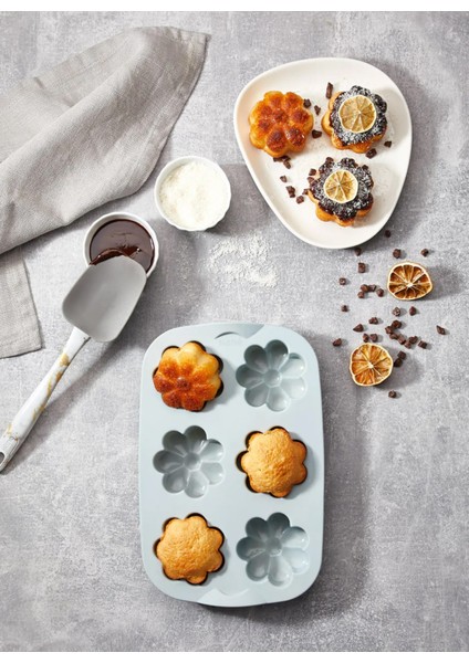 Silikon 6 Gözlü Muffin Kalıbı Papatya - Fırın Kek - Muffin Kalıbı