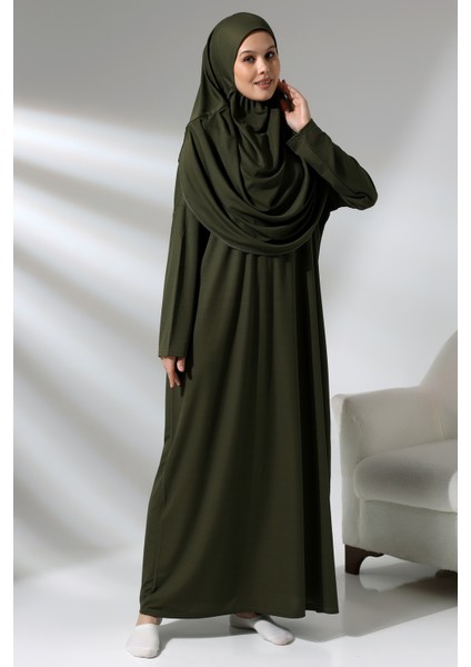 Haki Kadın Çantalı Pratik Başörtülü Tek Parça Namaz Elbisesi fiyatları