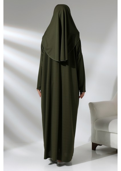 Haki Kadın Çantalı Pratik Başörtülü Tek Parça Namaz Elbisesi indirimleri