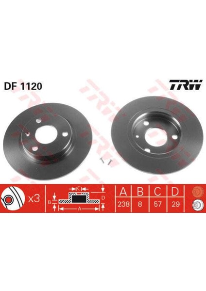 DF1120 Fren Diski Ön 106 91- / Ax 86-97 Saxo 96-04 Düz 237,75MM