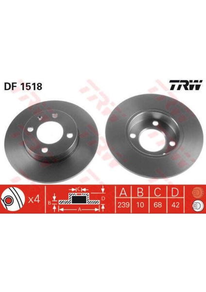 DF1518 Fren Diski Ön Golf I 74- Golf Iı 83- Polo Iı 81-94 Jetta I Jetta Iı 84-91 Derby Santana 8