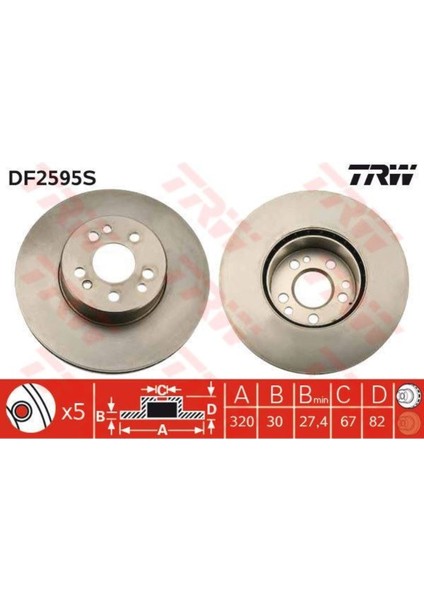 DF2595S Fren Diski Ön Mercedes W140 93-98 Havalı 320MM