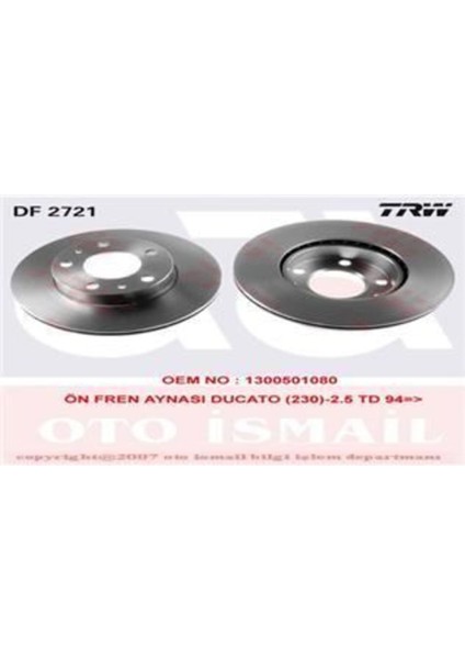 DF2721 Fren Dıskı Ön 14Q Ducato 94-16 / Boxer 94-16 / Jumper 94-16 Havalı 280MM Uyumlu