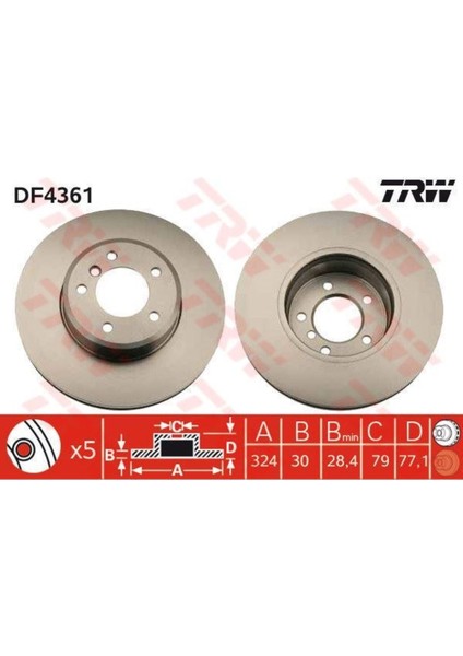 DF4361 Fren Diski Ön Bmw 5 E60 E61 Bmw 6 E63 Havalı 324MM