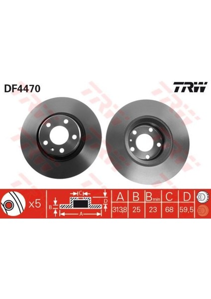 DF4470 Fren Dıskı Ön A6 04-11 Havalı 313MM Uyumlu