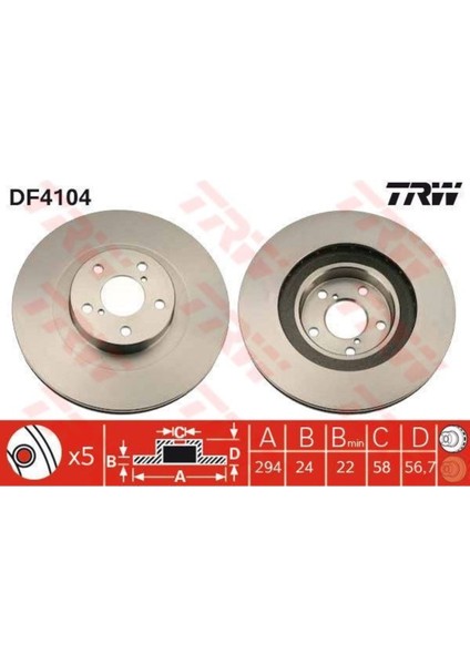 DF4104 Fren Dıskı Ön Brz 12- Forester 02- Impreza 04-11 Legacy 09- Xv 12- Havalı 294MM Uyumlu