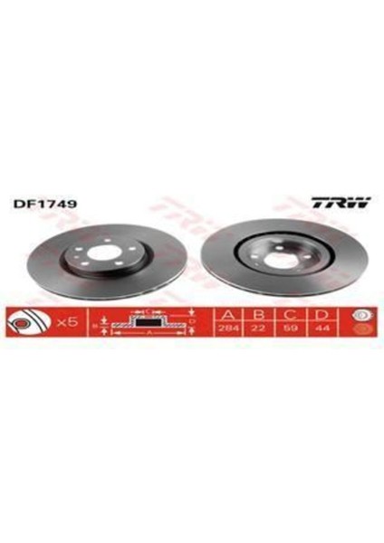 DF1749 Fren Dıskı Ön Doblo 10- PRACTICO10-/147 00- 156 97- 164 Spıder 95- / Combo 12- Havalı 284MM Uyumlu