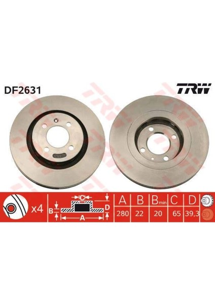 DF2631 Fren Diski Ön Golf Iı 83- / Cordoba 93- Ibiza Havalı 280MM