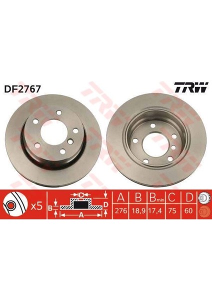 DF2767 Fren Dıskı Arka Bmw 3 E36 Havalı 276MM-UYUMLU