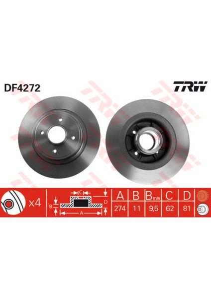 DF4272 Arka Fren Diski Mgn Scenıc 1.4 1.6 16V 1.9 Dci Dti 20 16V 97/8.